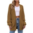 thumbnail image 2 of Women's Collarless Knit Cardigan Open Front Long Sleeve Lightweight Casual Plus Size Top, 2 of 5