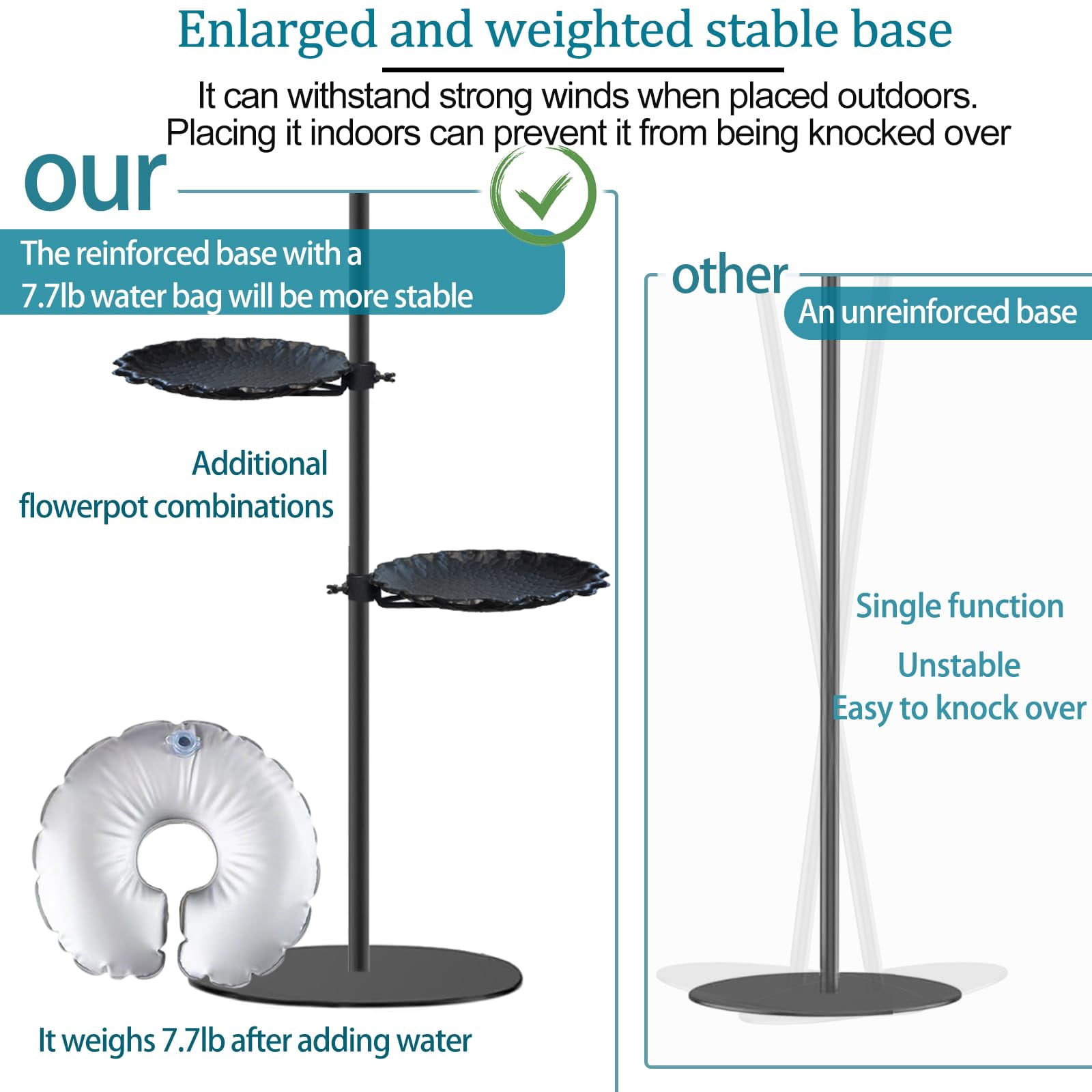 Upgraded 74" Shepherd's Hook Stand plant，Bird Feeder，Wind Chime Hanger Stand, Waterproof Metal & Adjustable-Height Standing Pole Holder for Lantern and Wreath, Indoor & Outdoor（2 Placement Racks)