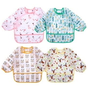 4 Pack Long Sleeve Baby Bibs Waterproof Sleeved Bib Toddler Soft Bib for 6-24 Months