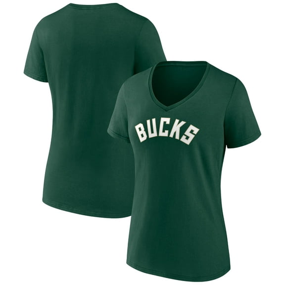 Women's Green Milwaukee Bucks Wordmark V-Neck T-Shirt