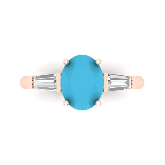 Three-Stone Engagement Ring for Women - 2.5ct Simulated Turquoise in 14K Rose Gold Promise Ring