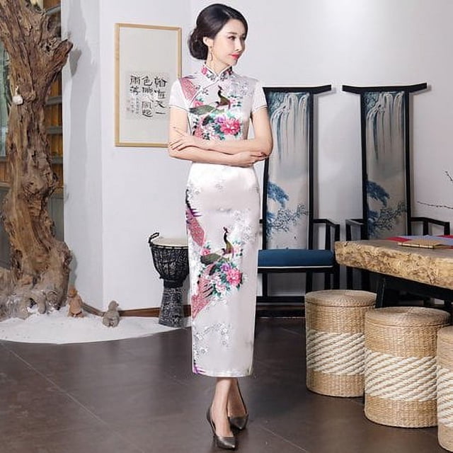 Vestido tradicional chino cheongsam para mujer con abertura por encima de la rodilla