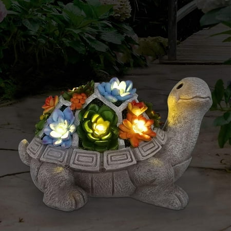 Goodeco Solar Garden Statue Turtle Figurine with Succulent and 7 LED Lights - Gifts for Women  Gift ideas Outdoor Lawn Garden Decor Statue  Patio/Balcony/Yard/Lawn Ornament Housewarming Gifts