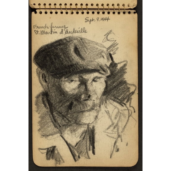 Print: French Farmer, St. Martin D'audeville, Sketch by Victor Lundy, 1944