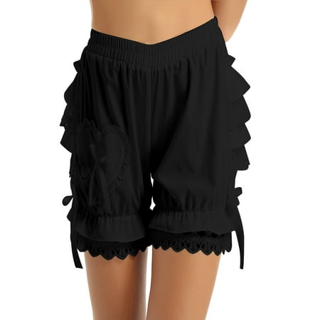 iEFiEL Womens Vintage Layered Pumpkin Shorts Ruffle Lace Trim Loose Bloomers Shorts