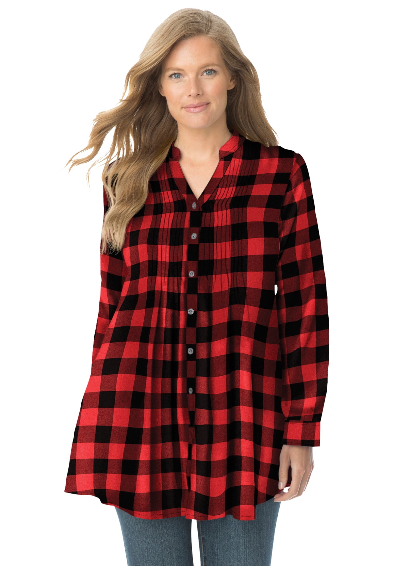 Woman Within - Woman Within Women's Plus Size Pintucked Flannel Shirt ...