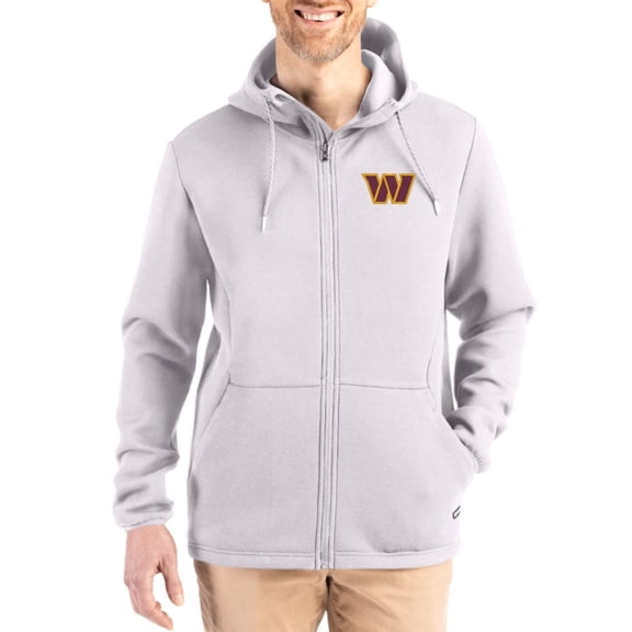 Men's Cutter & Buck Gray Washington Commanders Roam Epic Comfort Recycled Full-Zip Hoodie Jacket