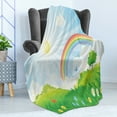 thumbnail image 4 of Cloud Soft Flannel Fleece Throw Blanket, Cartoon Summer Nature with Sun and Rainbow over Blooming Flowers and Butterflies, Cozy Plush for Indoor and Outdoor Use, 60" x 80", Multicolor, by Ambesonne, 4 of 5