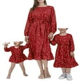 thumbnail image 1 of Robes Assorties Maman et Moi pour la Famille Col Rond Manches Longues Taille Haute Imprimé à Pois Robe Longue à Volants avec Ceinture pour Maman Enfants, 1 of 6