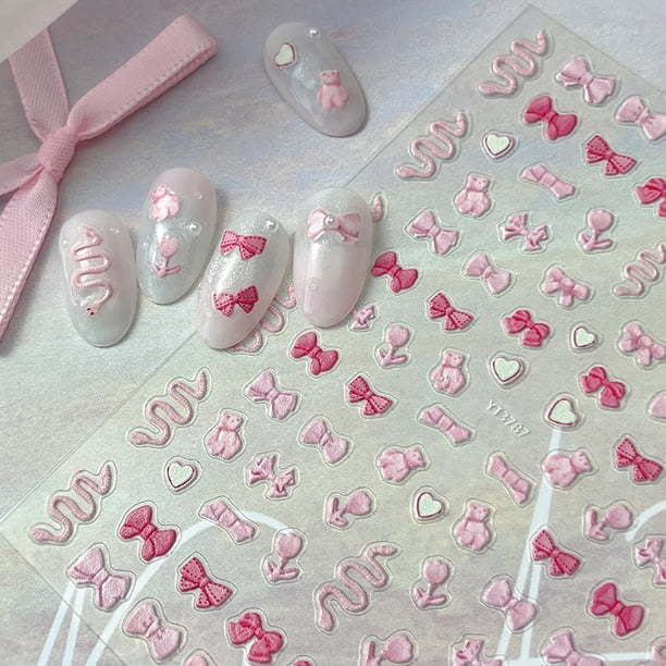 Calcomanías para Uñas BMKKOT 5D en Relieve con Lazo Rosa para San Valentín