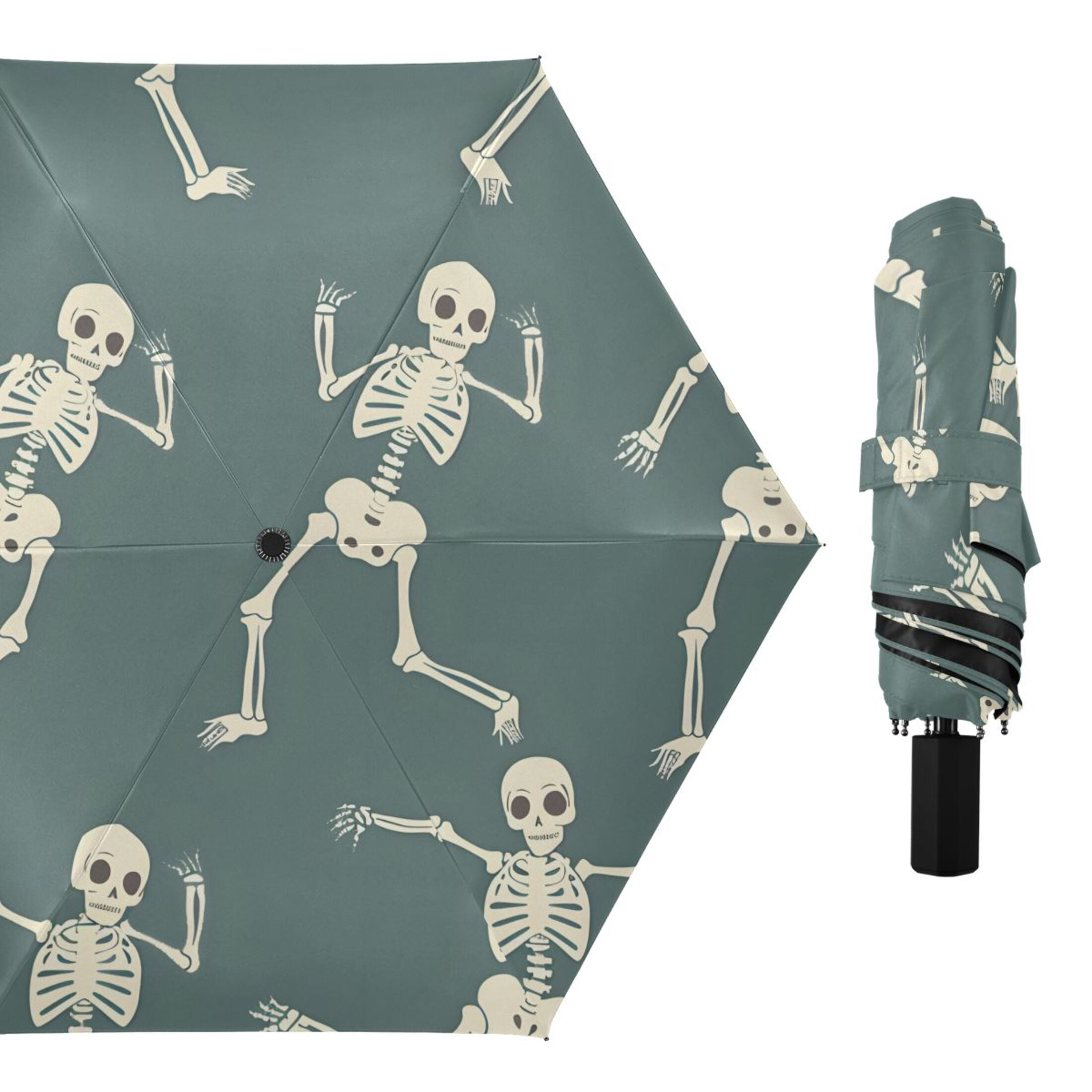 ALAZA Many Skeleton Dancing UPF 50+ Compact Folding Umbrella for Rain Travel Umbrella Packable