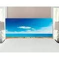 thumbnail image 1 of Landscape Headboard, Seascape View from Pier Under Cloudy Vivid Summer Sky Beach Theme Print, Upholstered Decorative Metal Bed Headboard with Memory Foam, Full Size, Blue White Brown, by Ambesonne, 1 of 4