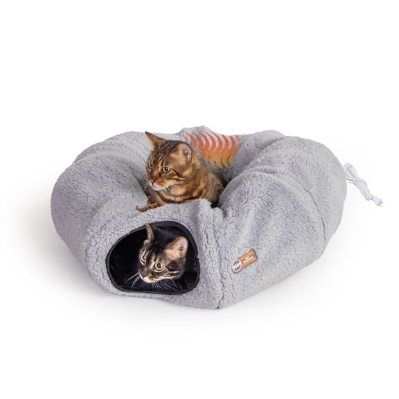 K&H Pet Products Thermo-Kitty Heated Cat Tunnel Bed Gray 28 X 28 X 9 Inches