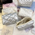 thumbnail image 6 of Portable Cute Large Capacity Multipurpose Love Bow Pattern Cosmetic Bag Sundries Storage Bag Travel Wash Makeup Bag Pencil Case SILVER GRID, 6 of 8