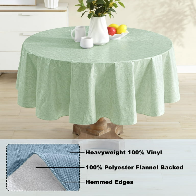 Newbridge Sage Green 70-Inch Round Vinyl Flannel-Backed Tablecloth photo 4