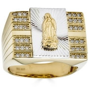 Virgin Mary Iced Out Ring - 14K Yellow Gold Over Solid 925 Sterling Silver