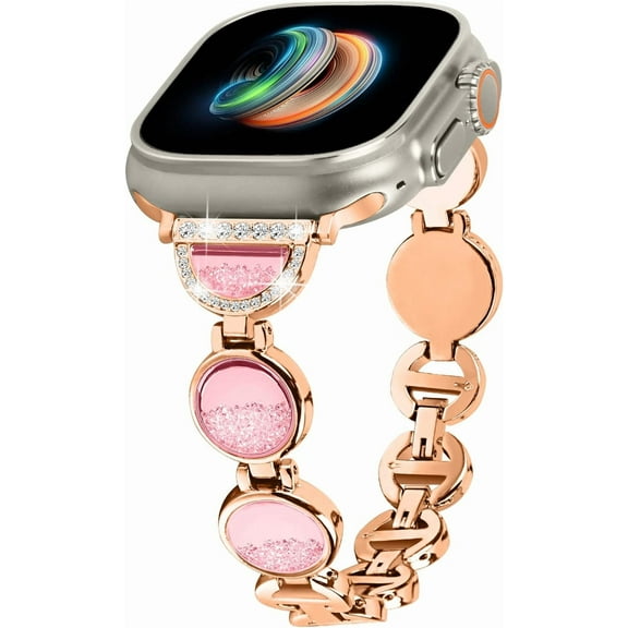 KOMI Compatible with Apple Watch Bands 49mm 45mm 44mm 42mm 41mm 40mm 38mm, Women Adjustable Quicksand style metal diamond strap for iWatch Ultra Series 8 7 6 5 4 3 2 1 SE Rose Gold