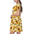 thumbnail image 2 of Bingfone Modern Elegant Sunflower Print Women’s Short Sleeve Dress, Comfortable Casual Dress, Stylish Summer Dress with Stretchy Fit for Daily Wear, 2 of 6