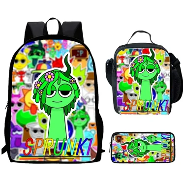 Cartoon Sprunki Backpack 3 Piece Set Travel Daypack Combination, Back to School Gifts