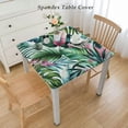 thumbnail image 2 of COMIO Watercolor Green Leaves Tropical Palm Leaf Summer Style Outdoor Fitted Square Tablecloth White, 2 of 7
