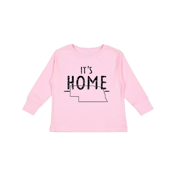 Inktastic It's Home State of Nebraska Outline Distressed Text Boys or Girls Long Sleeve Toddler T-Shirt