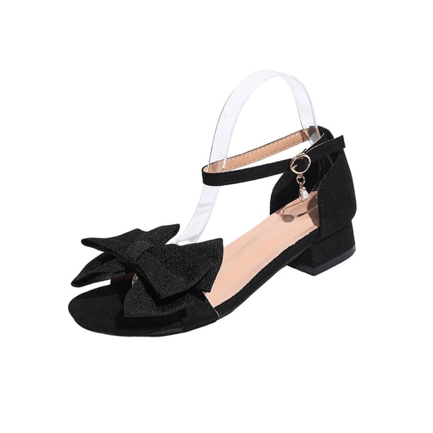Negro Tacones Abiertos Del Dedo Del Pie de las Mujeres Más Tamaño Arco Redondo Del Dedo Del Pie Bloque de Tacón Sandalias con Hebilla Correa Del Tobillo
