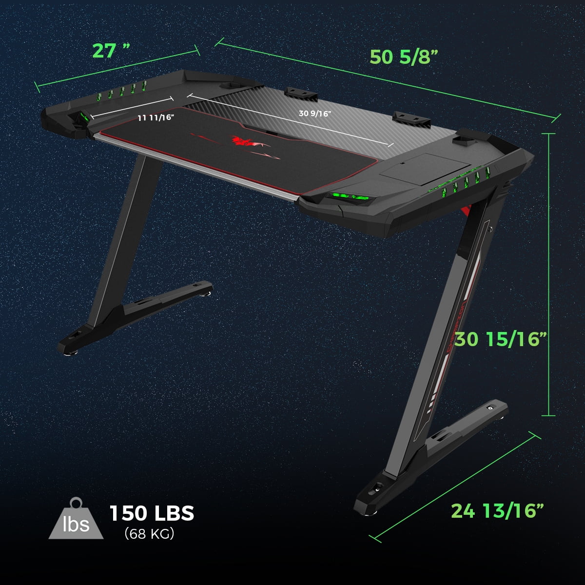 Free Shipping! Eureka Ergonomic Z2 50 inch Black Carbon