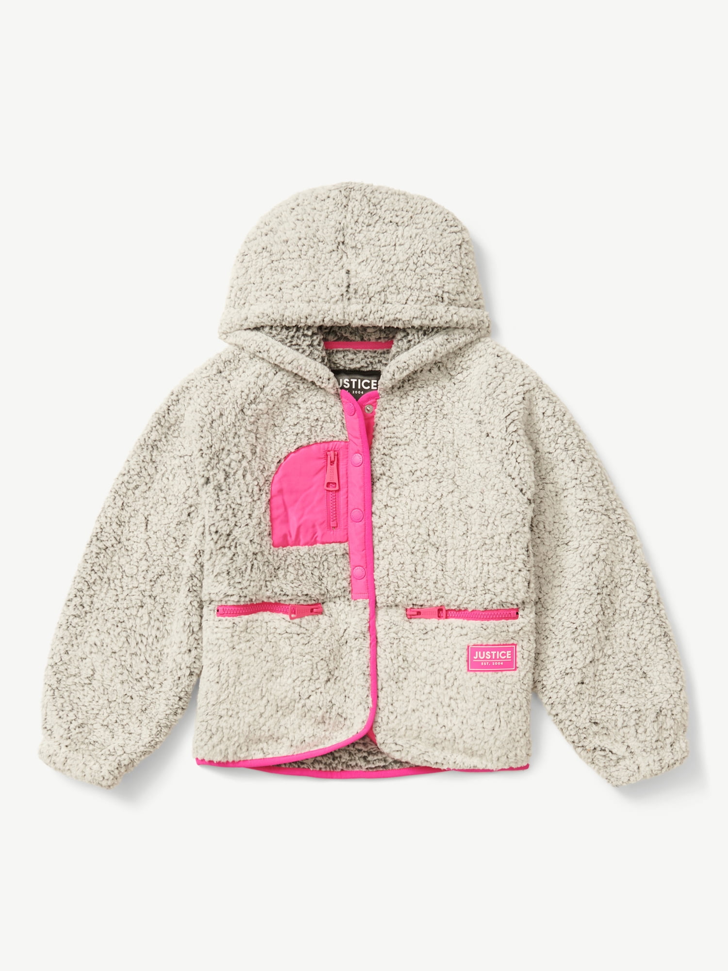 Justice Girls Full Zip Faux Sherpa Jacket with Hood, Sizes XS-XLP