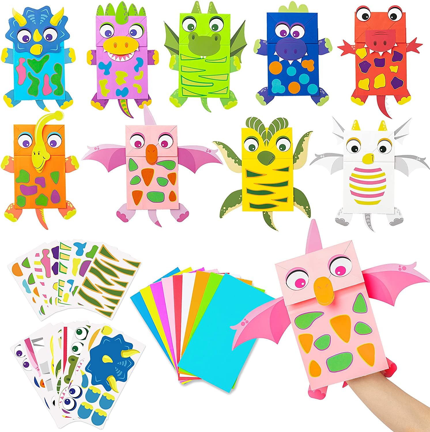 ToyHub 9Pack Dinosaur Paper Hand Puppets Dino Art Craft Paper Sock Puppet DIY Make Your Own Puppet Kits Early Learning Classroom Family Storytelling Games Pretend Party Supplies for Toddles Boys Girls - ToyHub 9Pack Dinosaur Paper Hand Puppets Dino Art Craft Paper Sock Puppet DIY Make Your Own Puppet Kits Early Learning Classroom Family Storytelling Games Pretend Party Supplies for Toddles Boys Girls -