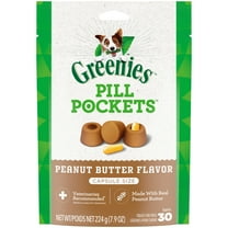 Greenies Pill Pockets For Dogs Peanut Butter Large, Capsule Size Soft Dog Treats, 7.9 Oz, (30 Pk)
