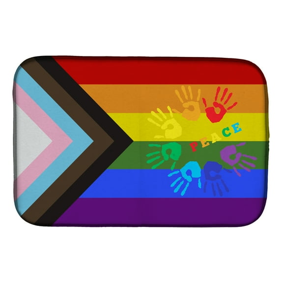 Gay Pride Peace Hands Progress Pride Dish Drying Mat