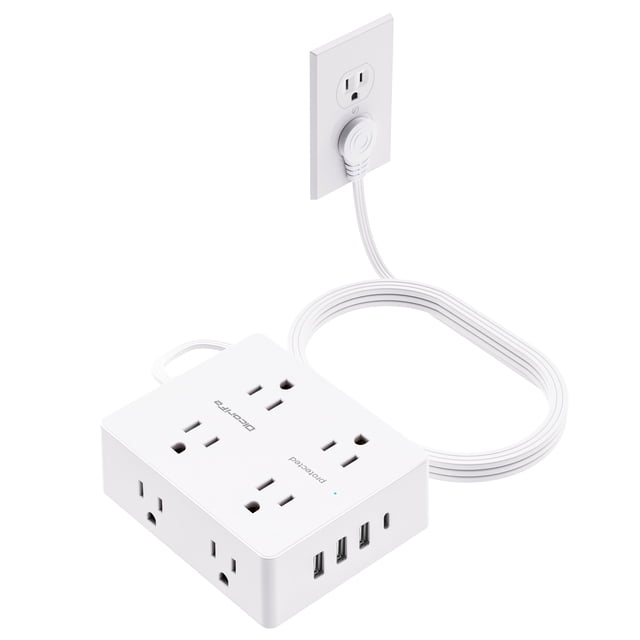 Protector contra sobretensiones, regleta de alimentación Olcorife, 8 salidas y 4 puertos USB