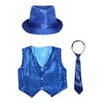 thumbnail image 3 of Alvivi Boys Sequins Waistcoat Hip-Hop Street Dance Stage Performance Vest Jacket with Hat Necktie Blue 14-15, 3 of 5