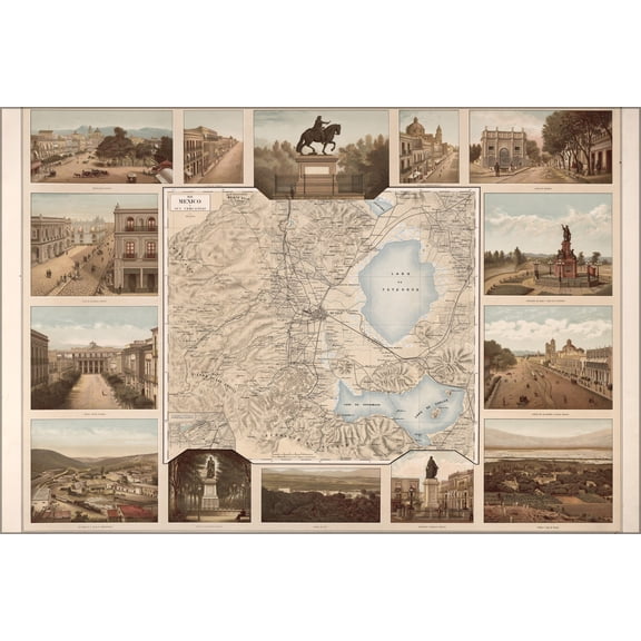 24"x36" Gallery Poster, map of mexico city 1885