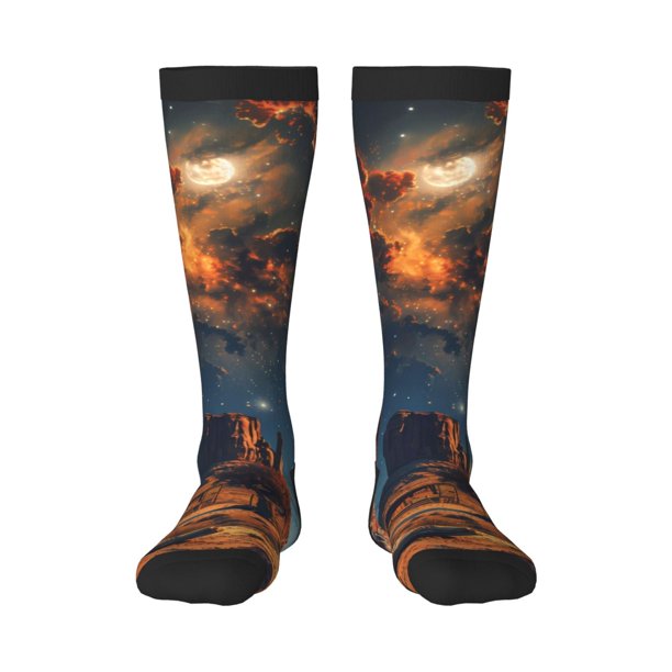 Balery Cowboy Boots Under Starry Sky Calcetines novedosos Calcetines deportivos Calcetines hasta la rodilla Calcetines de algodón Calcetines originales y geniales