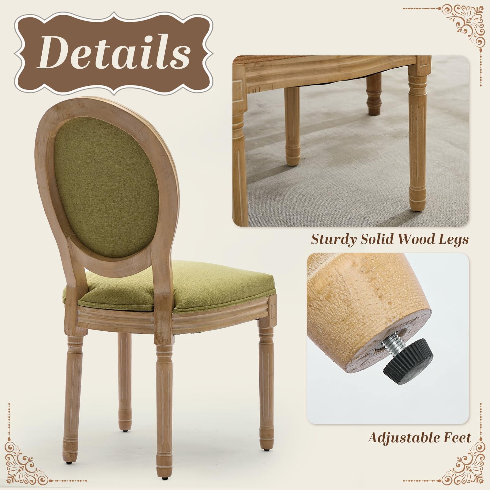 Dining Chairs Set of 4, Vintage Dining Chair with Round Back, Farmhouse Country Dining Chair for Kitchen, Bedroom, Hall