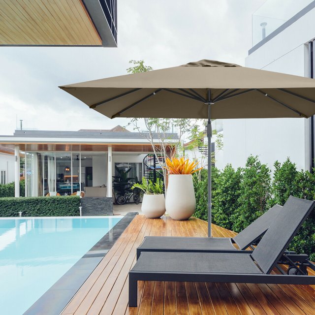 Gymax 10FT Square Offset Patio Umbrella Outdoor Aluminum Cantilever Umbrella Coffee