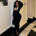 thumbnail image 5 of Women's Black & White Color Spliced Turn-down Collar U-Neck Long Sleeve Jumpsuits, Zipper, Sexy, 5 of 18