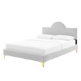 thumbnail image 1 of Platform Bed Frame, King Size, Grey Gray, Velvet, Modern Contemporary, Bedroom Master Guest Suite Room, 1 of 10