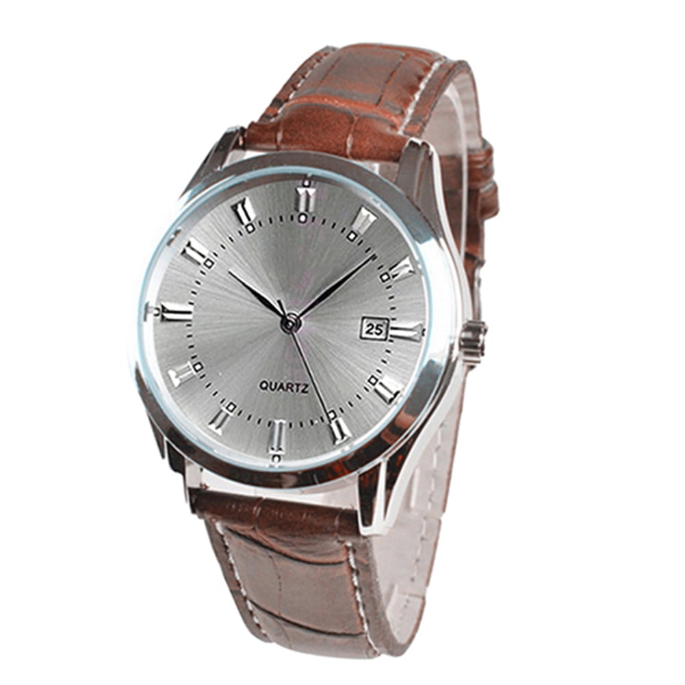 Men Vintage Date Calendar Dial Faux Leather Business Analog Quartz Wrist Watch