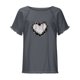 thumbnail image 4 of Blusa de manga corta con estampado regular de flecos y cuello redondo de algodón y cáñamo para mujer OAVQHLG3B Store  lin121212, 4 of 5