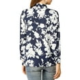 thumbnail image 4 of MODA NOVA Junior's Casual Boho Floral Printed V Neck Pussy Bow Blouse Navy Blue M, 4 of 6