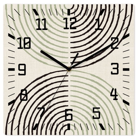 Wall Clock Boho Mirror Arched Lines Operated Square Clocks Wooden Silent Non-Ticking Wallclock 12 Inch Sage Green Geometric Bohemian Wood Wall Clock for Living Room Bedroom Office Shool Home Decor