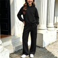 thumbnail image 2 of Glisme Girls Outfit Set Solid Color Long Sleeve Hooded Tops With Pocket Pants Outfit Durable Wear Girls Set Size 5-6 Years Black, 2 of 7