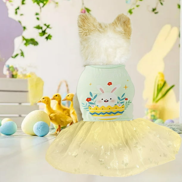 Falda para perros pequeños | Ropa de Pascua estilo princesa | Vestido suave y cómodo para todo tipo de clima | Ropa de casa verde, gris y blanca para cachorros | Traje de verano ligero y transpirable