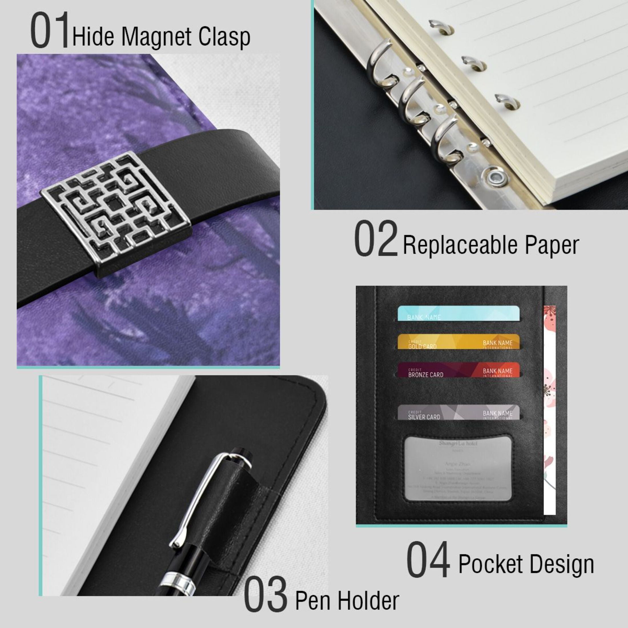 Leather Planner Leather Notebook Notebook Journal Binder Design Pen Pocket Design Convenient for Storage Purple River Picture