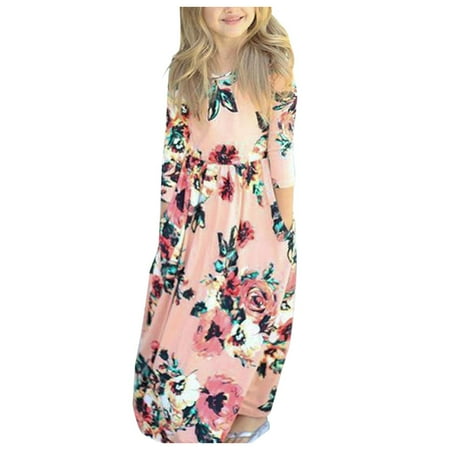 

TAIAOJING Kids Women Dresses Mommy And Me Printed Dresses Long Sleeve Round Neck Ankle-Length Dresses Matching Outfits Casual Loose Long Dresses