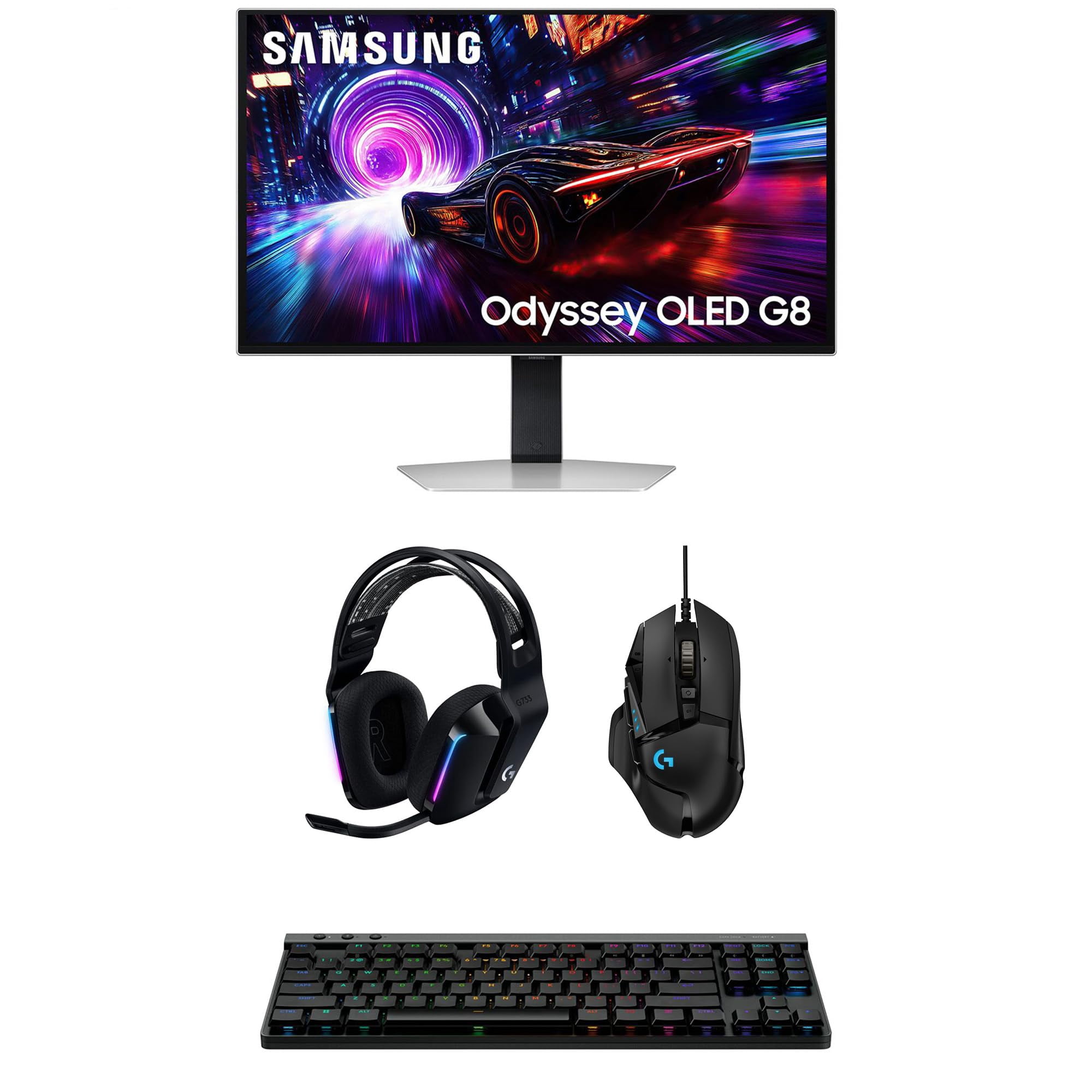 Samsung LS27FG810SNXZA 27" G91SD Odyssey OLED 4K 240Hz Gaming Monitor with G733 Headset, G515 Keyboard, and G502 Mouse (2025)