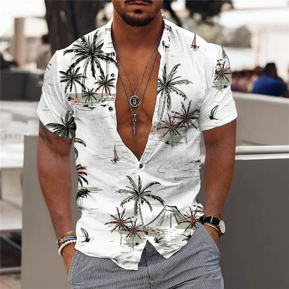 EGNMCR Short Sleeve Shirts for Men Summer Casual T-shirt, Men Fashion Casual Buttons Hawaii Printing Turndown Short Sleeve Shirt Blouse,