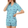 thumbnail image 3 of SKQIT Ensembles de Pyjama à Manches Courtes pour Femmes, 2 Pcs en Satin Doux Imprimé Mignon Chemise Boutonnée et Shorts, 3 of 8